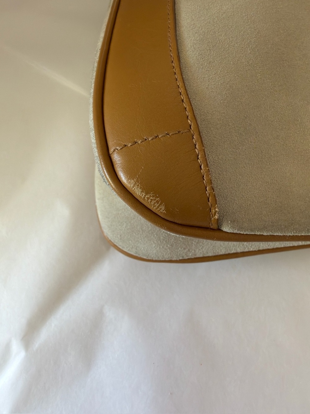 Gucci Vintage Tiger Head Chain Shoulder Bag Beige Suede Tan Leather Tom Ford Era - Picture 9 of 15
